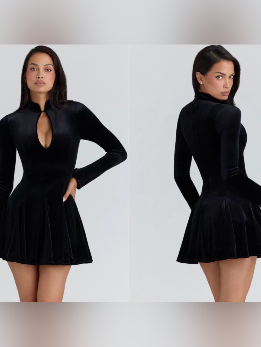 House of CB Black Velvet Keyhole Flared Mini Dress